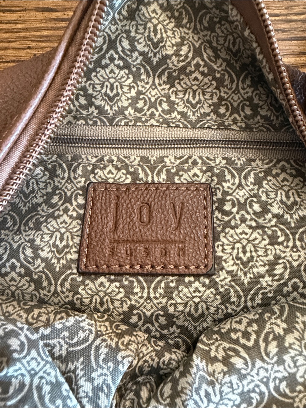 Joy Susan Brown Shoulder Bag with Patterned Interior